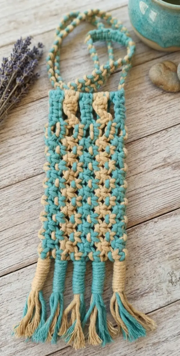 Bolso de macramé tejido en color turquesa