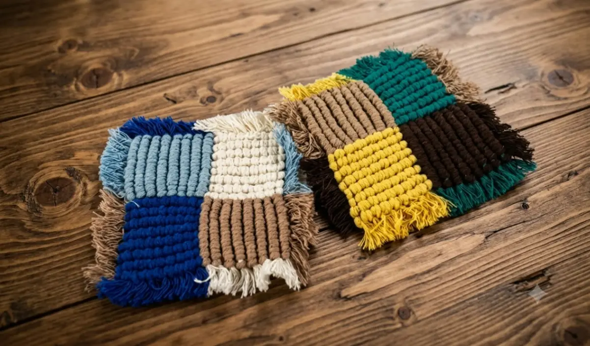 Carpetitas cuadradas tejidas en macramé