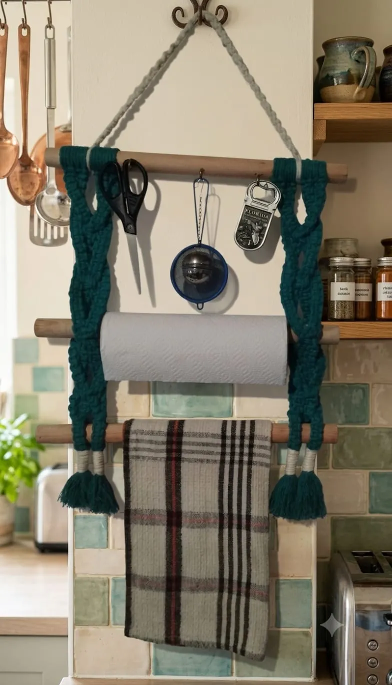 Organizador de cocina colgante de macramé con frutas