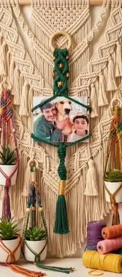 Video de un porta fotos de macramé con foto familiar